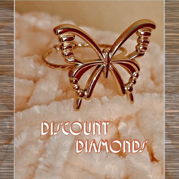 14K Yellow Gold One Size Fits All Butterfly Ring Stainless Steel - Picture 7 of 11